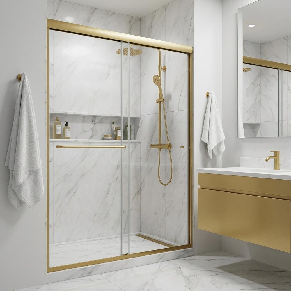70" X 48" Aluminum and Glass Shower Door
