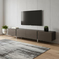 95" Ash Gray And Nickel Wood And Stainless Steel Enclosed Storage TV Stand