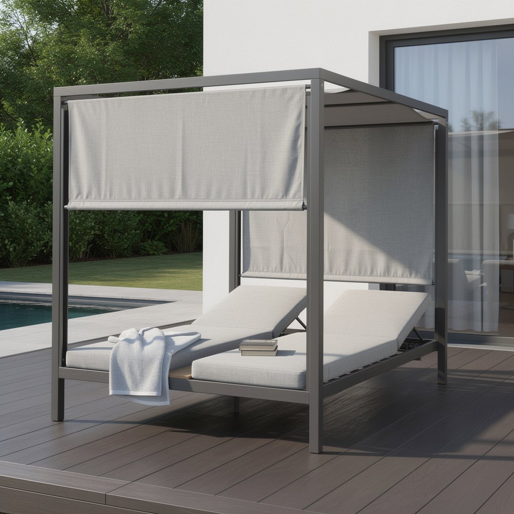 64" X 64" Gray Aluminum Gazebo shown outdoors on a patio.
