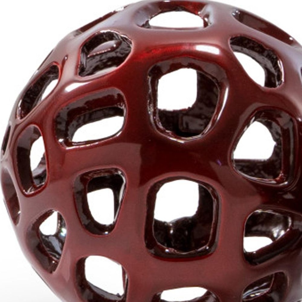 Set of Two Red Aluminum Hand Painted Decorative Orbs