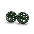 Set of Two Green Aluminum Hand Painted Decorative Orbs on a white background