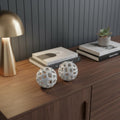 Set of Two White Aluminum Hand Painted Decorative Orbs