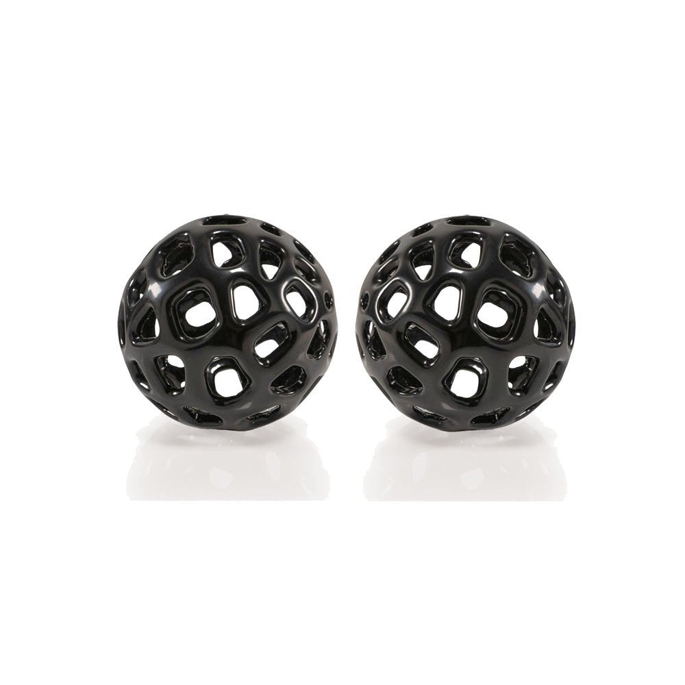 Set of Two Black Aluminum Hand Painted Decorative Orbs