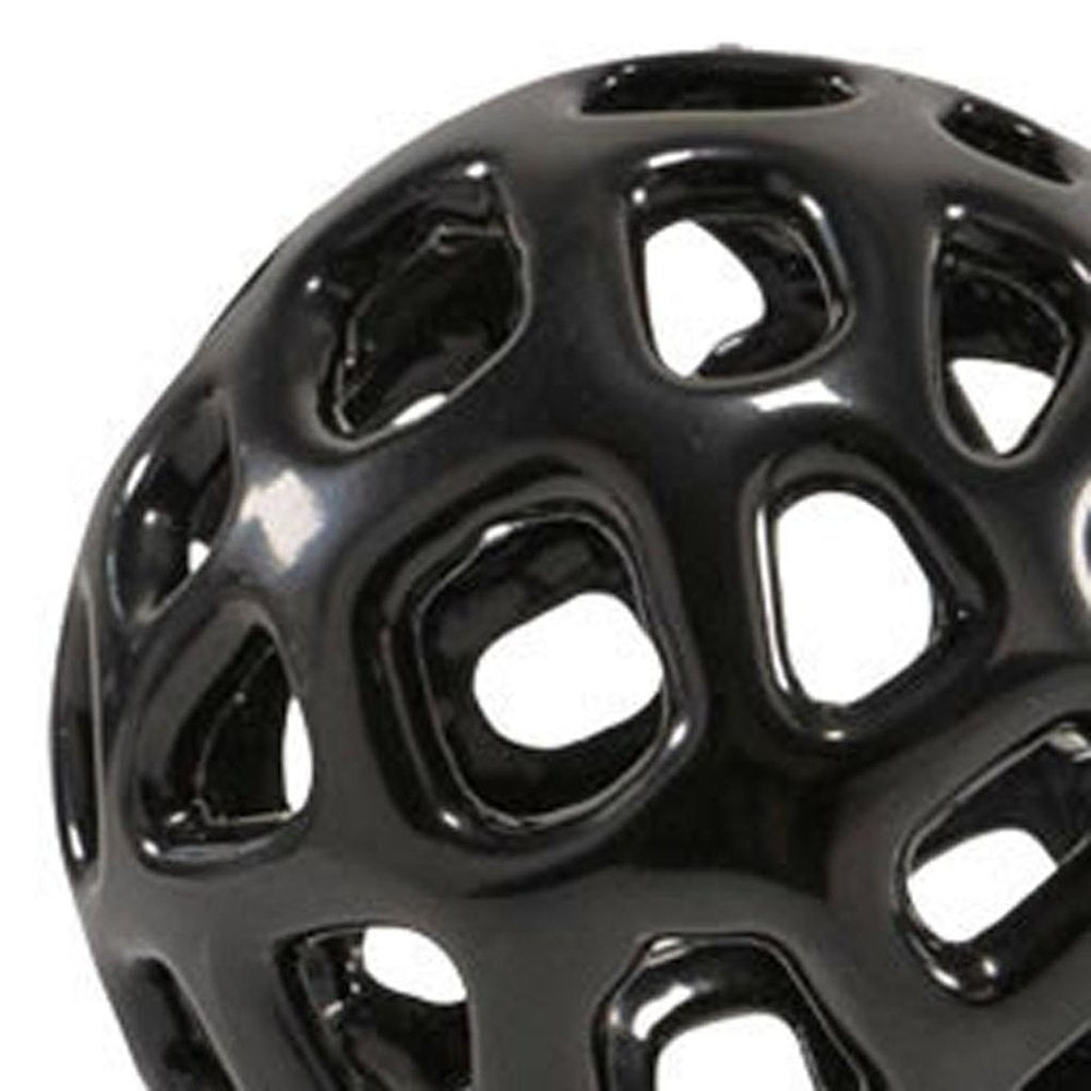 Set of Two Black Aluminum Hand Painted Decorative Orbs