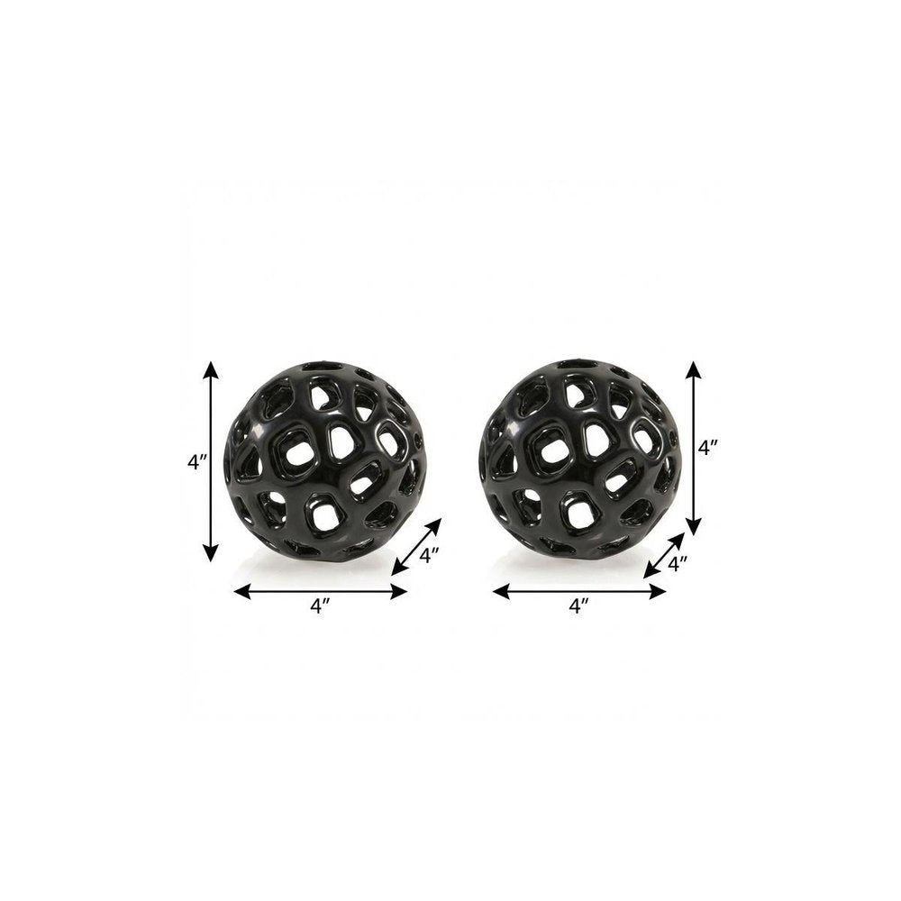Set of Two Black Aluminum Hand Painted Decorative Orbs