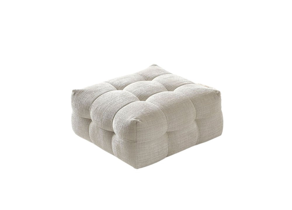 36" Beige and Black Chenille Tufted Pouf Ottoman