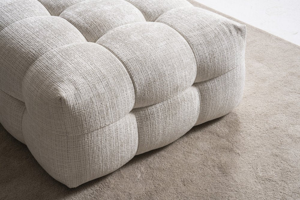 36" Beige and Black Chenille Tufted Pouf Ottoman