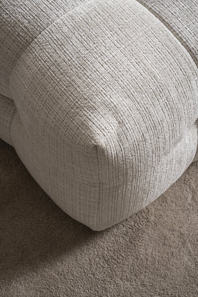 36" Beige and Black Chenille Tufted Pouf Ottoman
