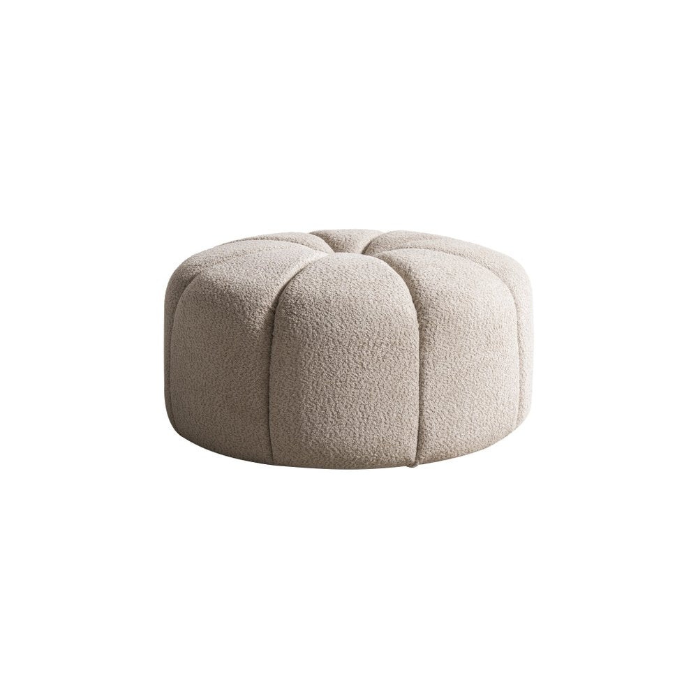 32" Taupe Tufted Boucle Tufted Round Ottoman