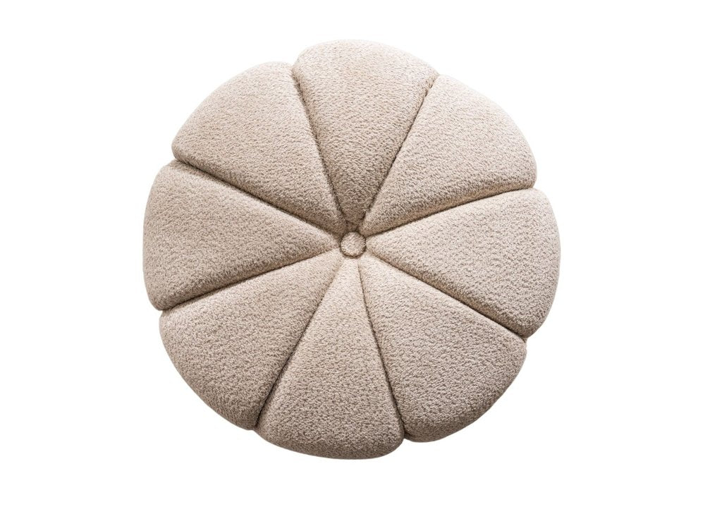32" Taupe Tufted Boucle Tufted Round Ottoman