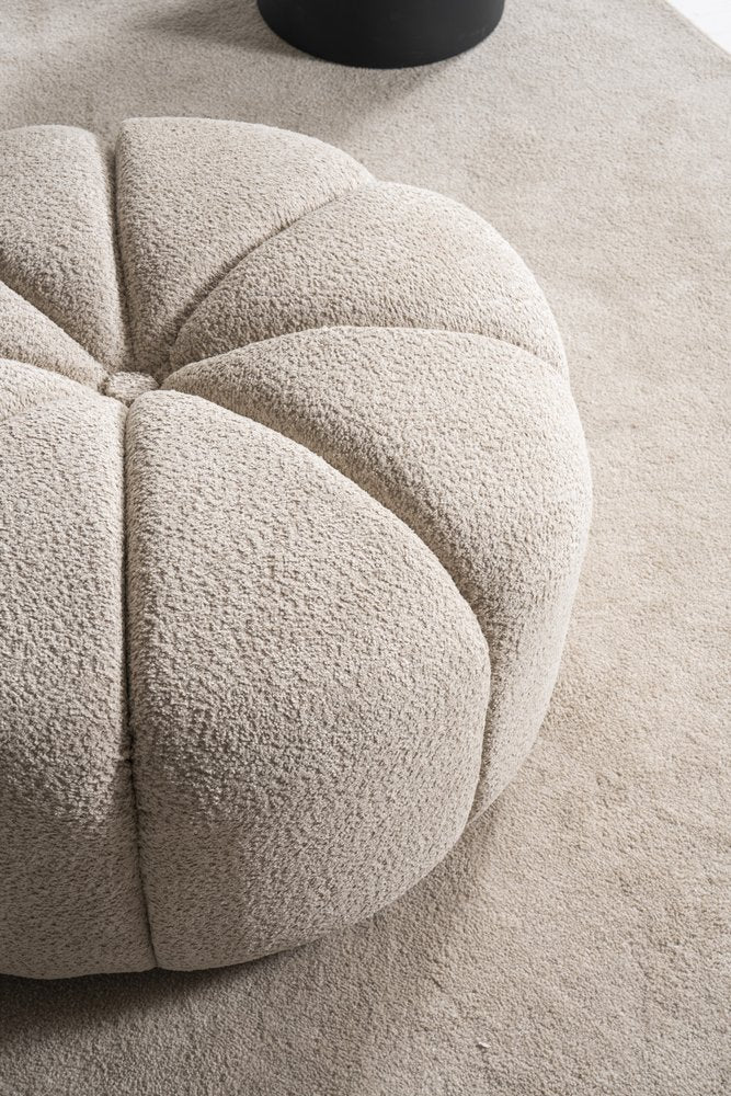 32" Taupe Tufted Boucle Tufted Round Ottoman