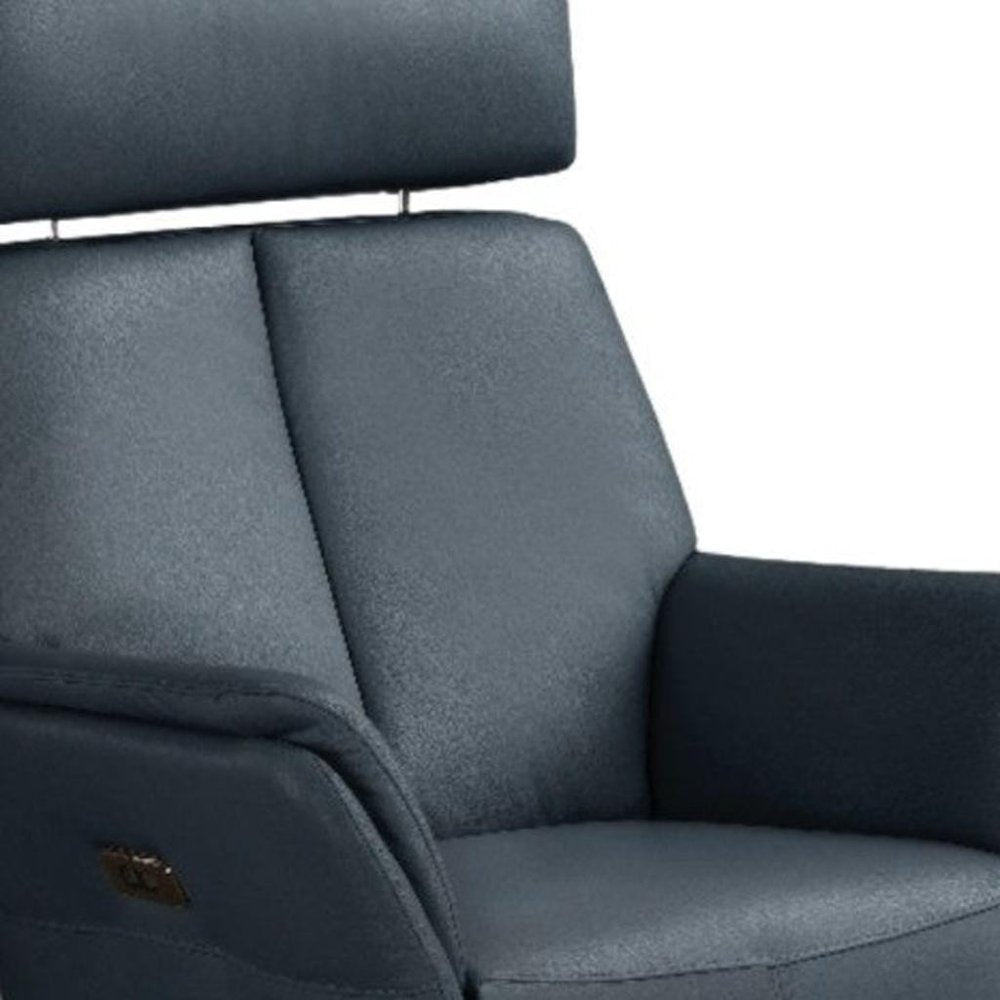 28" Blue Genuine Leather Power Swivel Recliner. Recliner in blue leather.