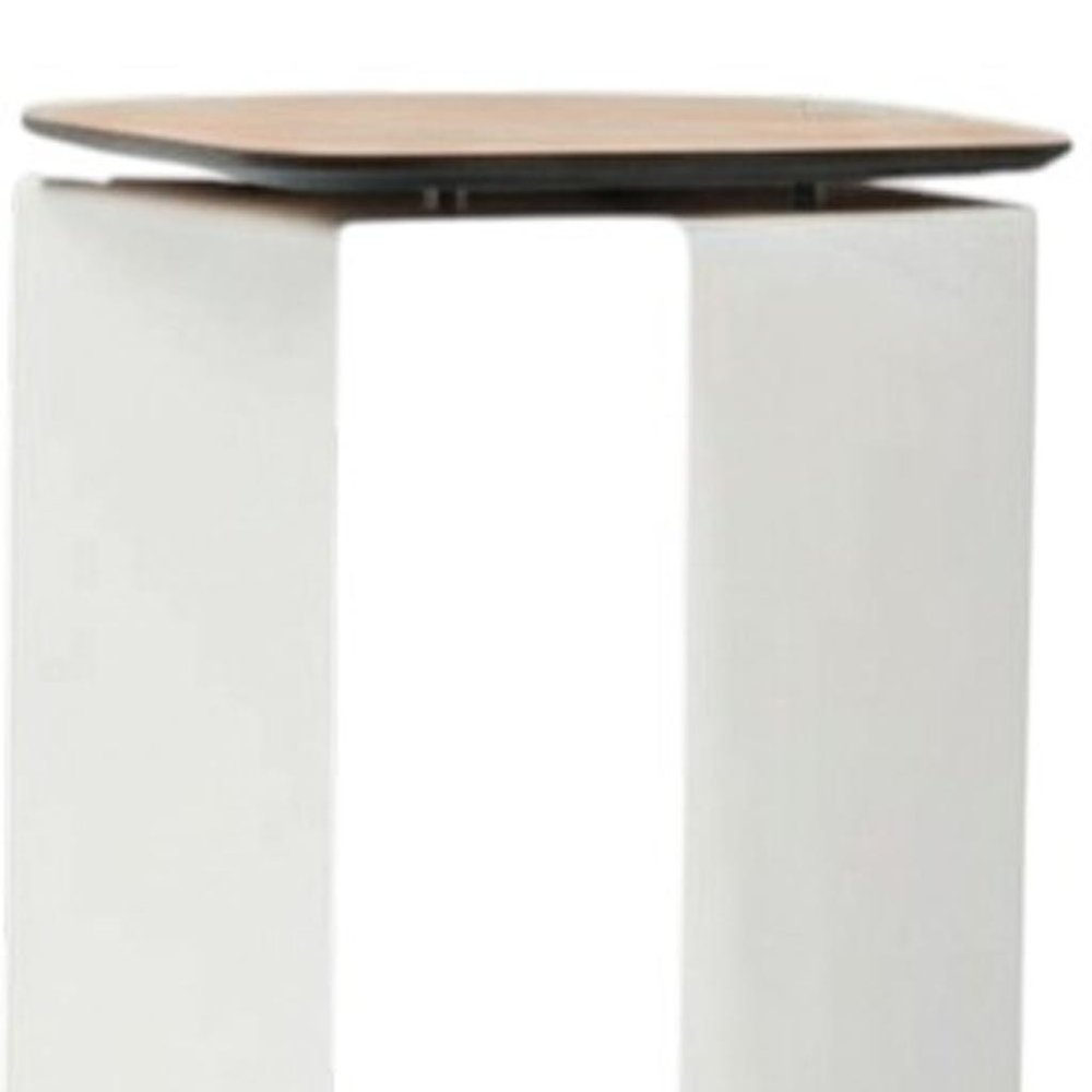 12" White And Brown Aluminum And Heavy Duty Resin Outdoor Side Table. Outdoor table isolated on a plain white background, in a white metal finish.