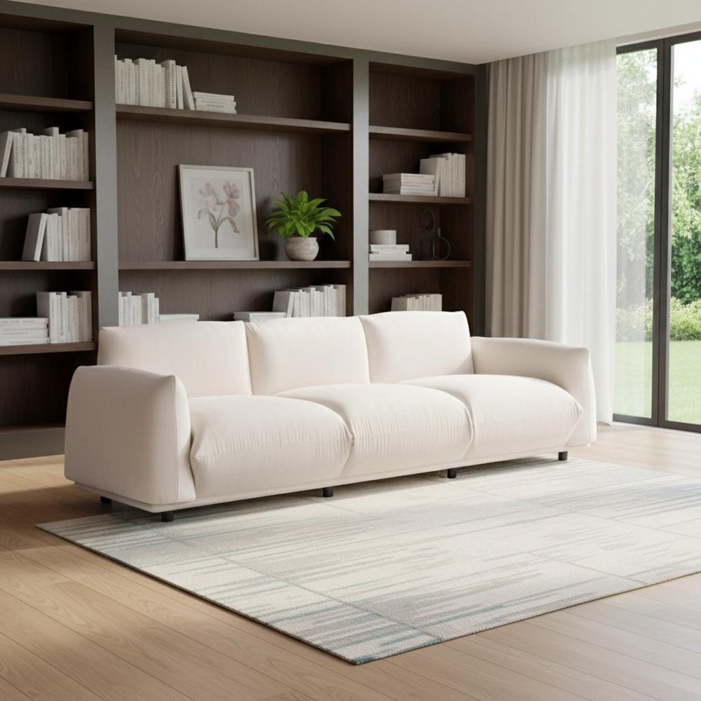 98" White Velvet Sofa in a home interior