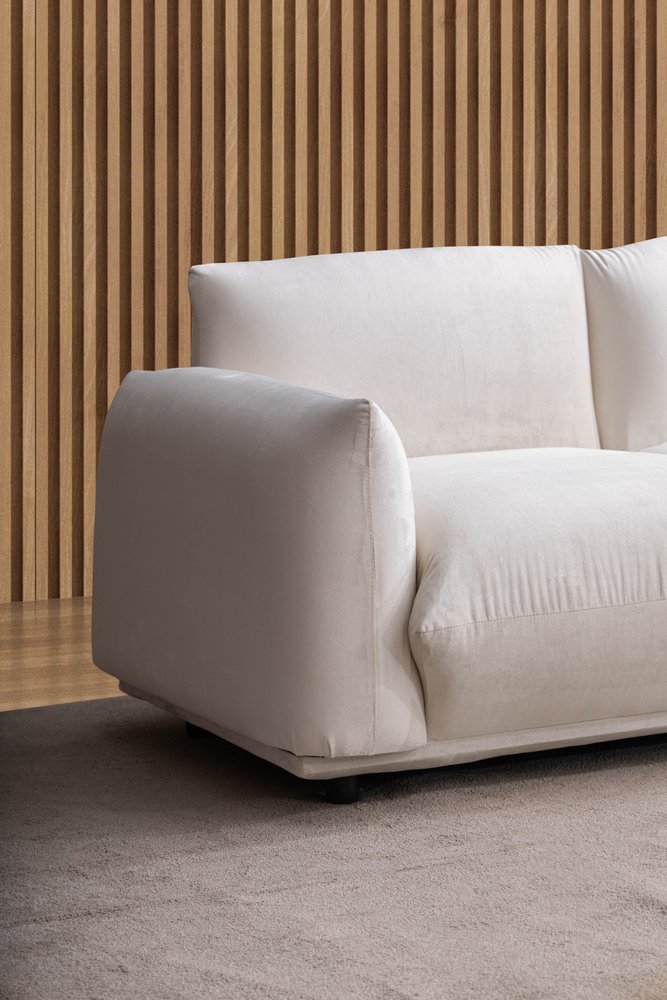 98" White Velvet Sofa in a home interior