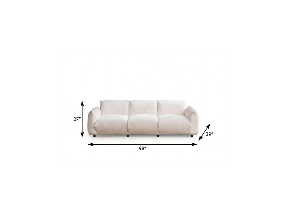 98" White Velvet Sofa on a white background