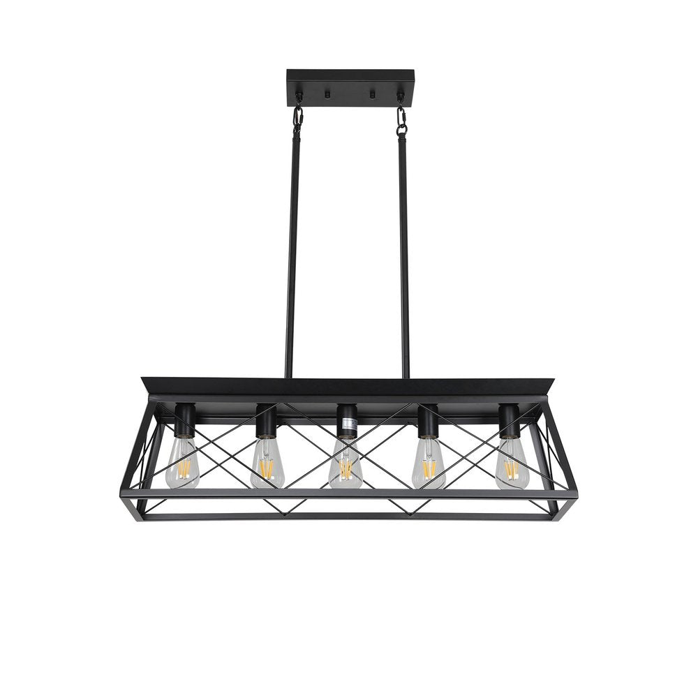 Black Metal Five Light Geometric And Kitchen Island Ceiling Light on a white background