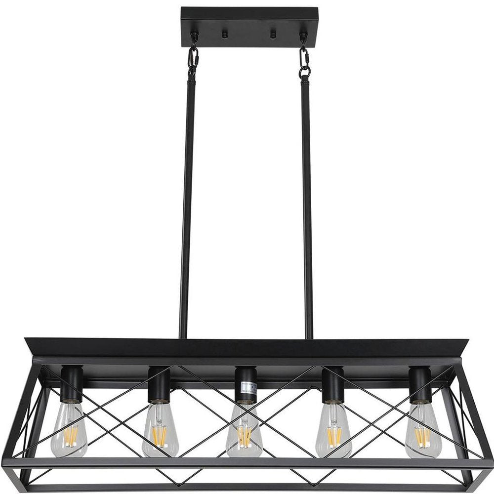 Black Metal Five Light Geometric And Kitchen Island Ceiling Light on a white background