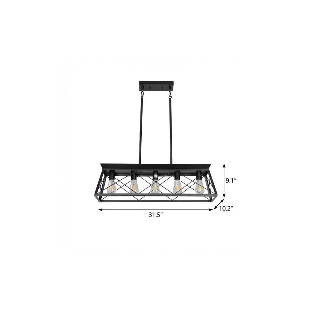 Black Metal Five Light Geometric And Kitchen Island Ceiling Light on a white background