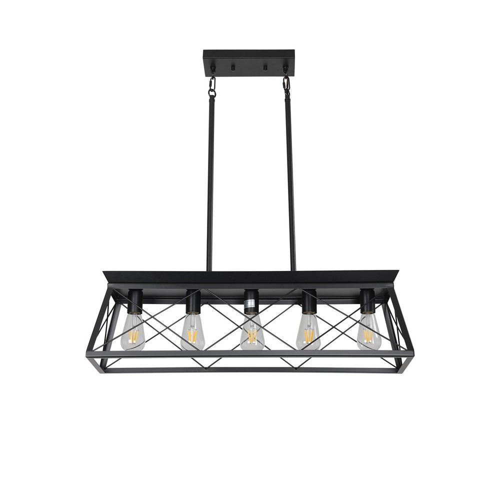 Black Metal Five Light Geometric And Kitchen Island Ceiling Light on a white background