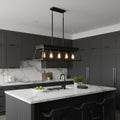 Black Metal Five Light Geometric And Kitchen Island Ceiling Light in a home interior
