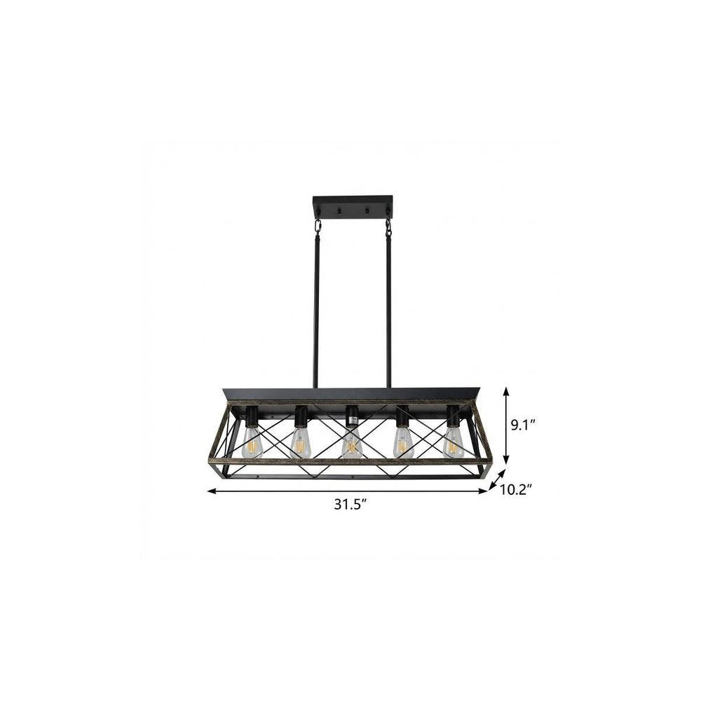 Black Metal Five Light Geometric And Kitchen Island Ceiling Light on a white background
