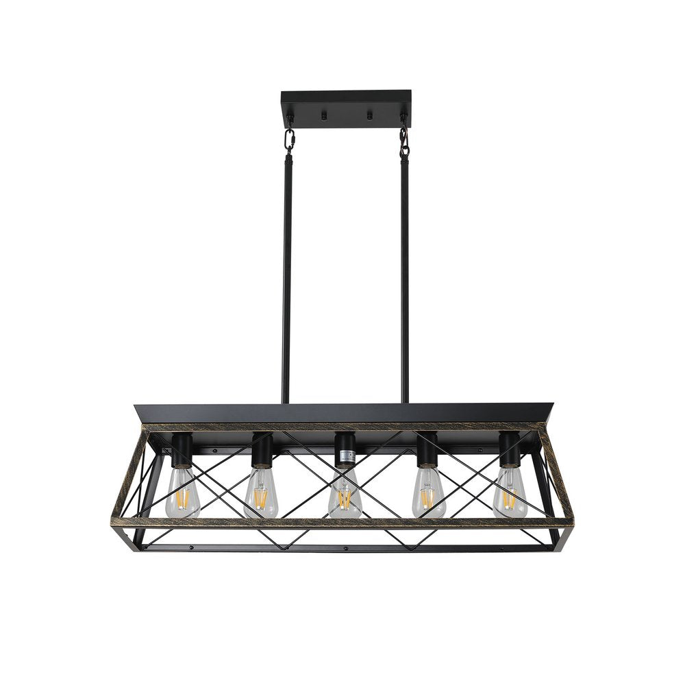 Black Metal Five Light Geometric And Kitchen Island Ceiling Light on a white background