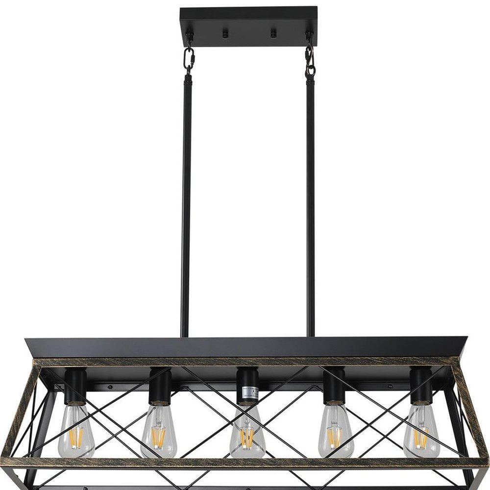 Black Metal Five Light Geometric And Kitchen Island Ceiling Light on a white background