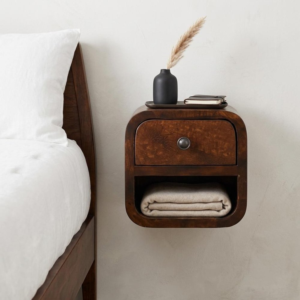 8" Chestnut Solid Wood One Drawer Floating Nightstand