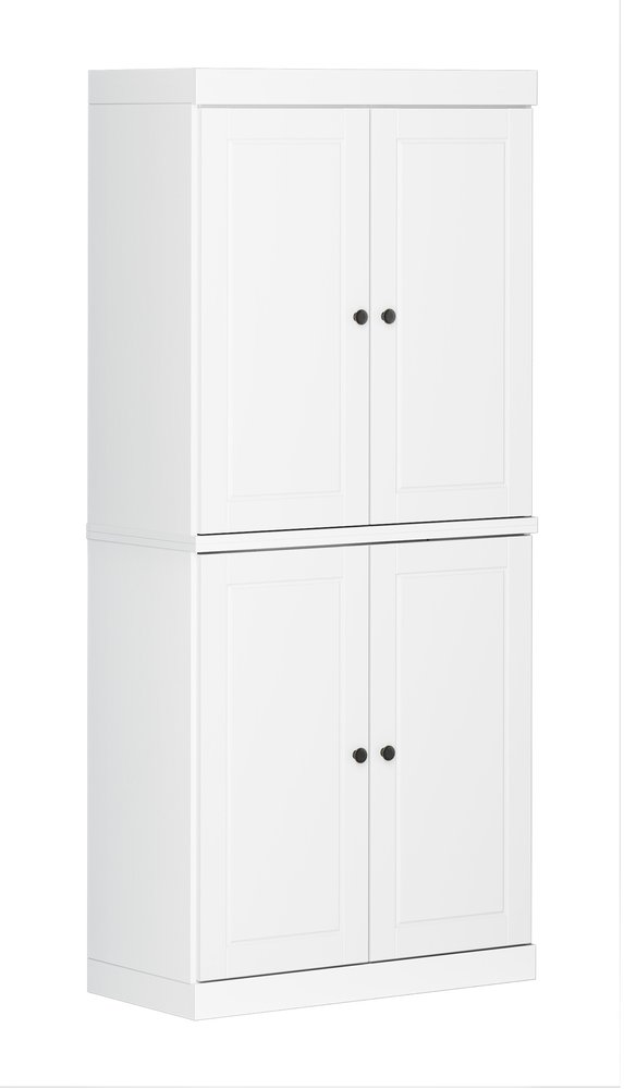 72" White Solid Wood Four Door Pantry Or Storage Closet