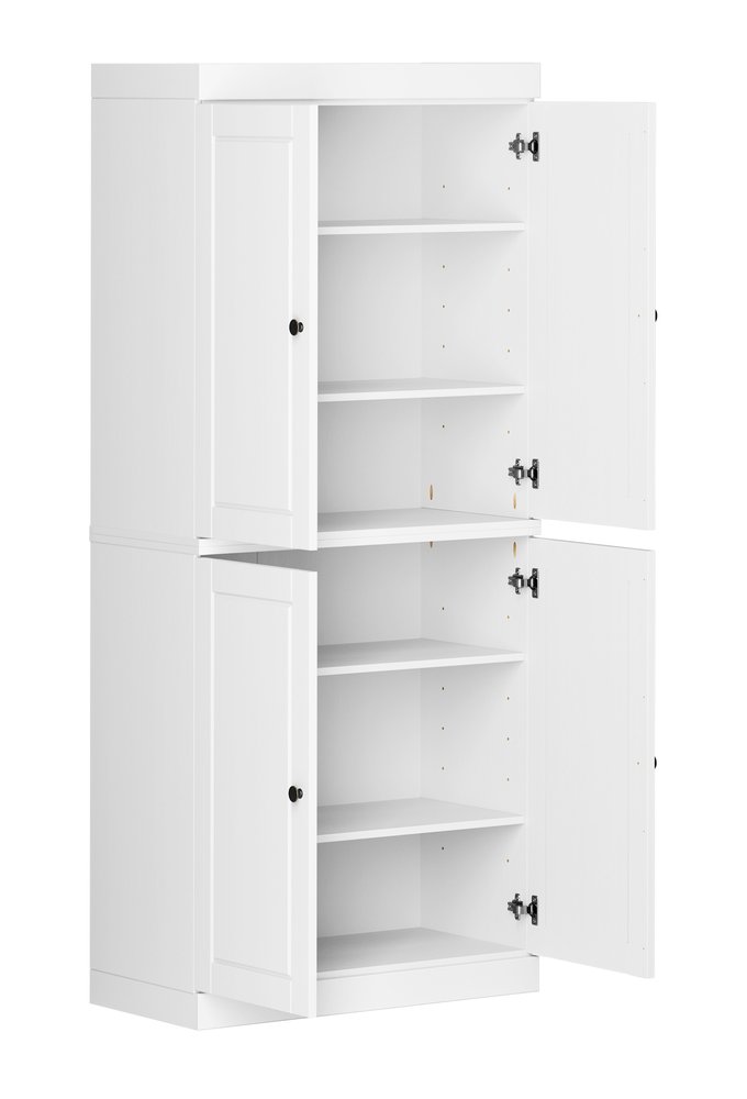 72" White Solid Wood Four Door Pantry Or Storage Closet on a white background