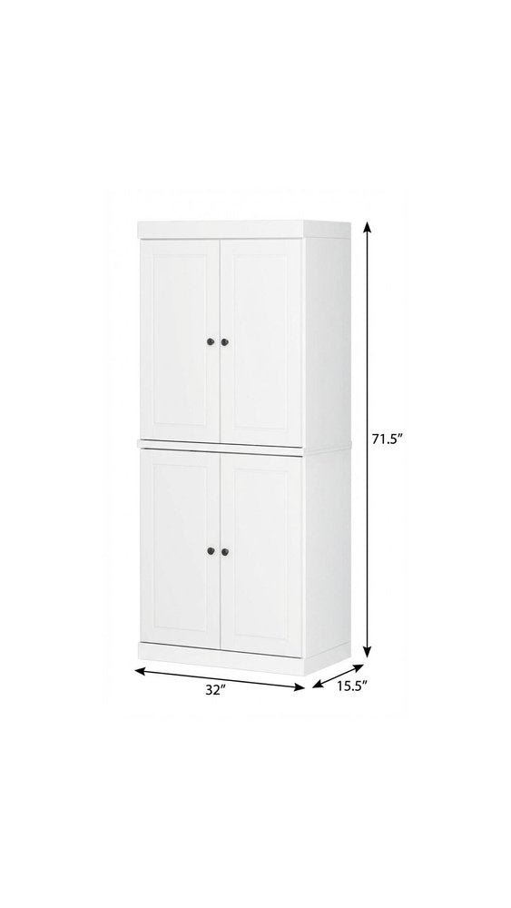 72" White Solid Wood Four Door Pantry Or Storage Closet