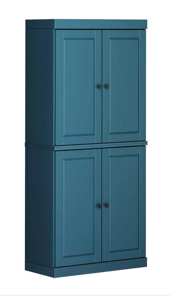 72" Teal Blue Solid Wood Four Door Pantry Or Storage Closet
