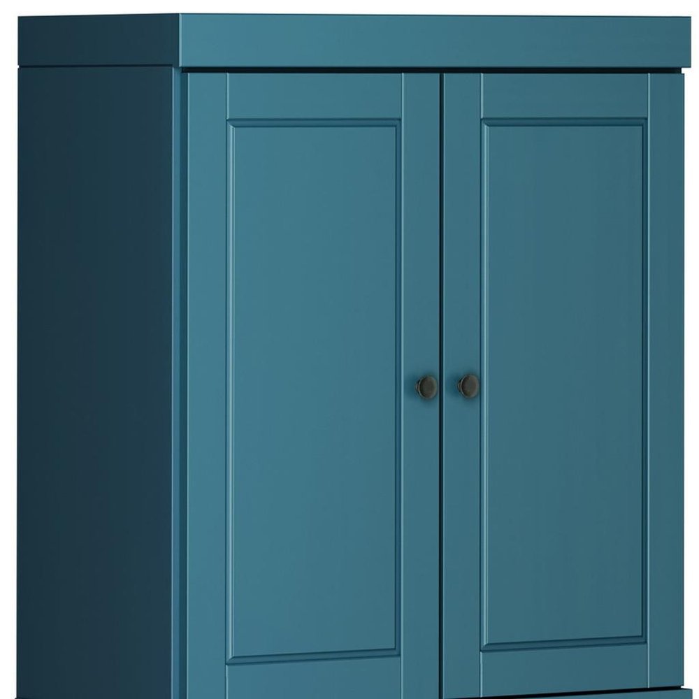 72" Teal Blue Solid Wood Four Door Pantry Or Storage Closet close-up detail