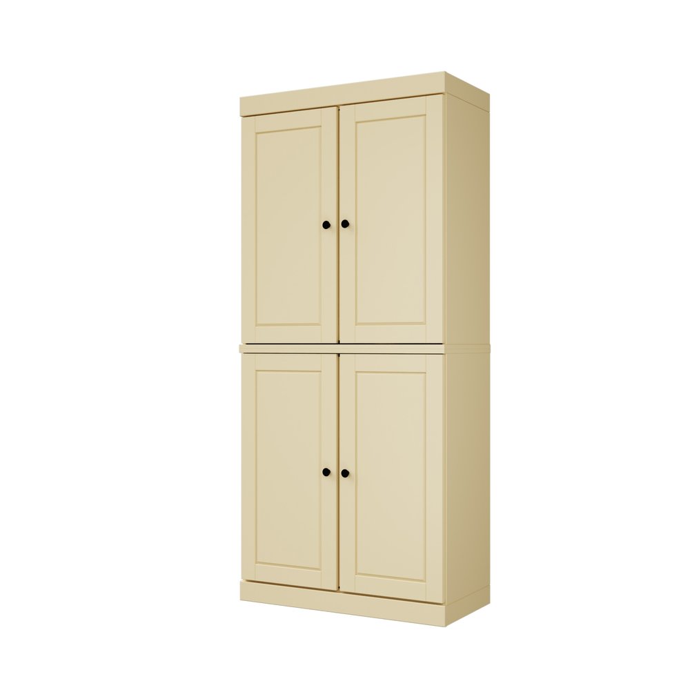 72" Yellow Solid Wood Four Door Pantry Or Storage Closet