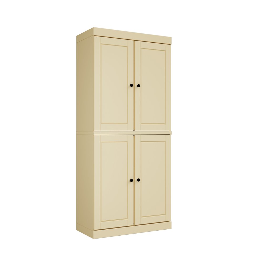 72" Yellow Solid Wood Four Door Pantry Or Storage Closet