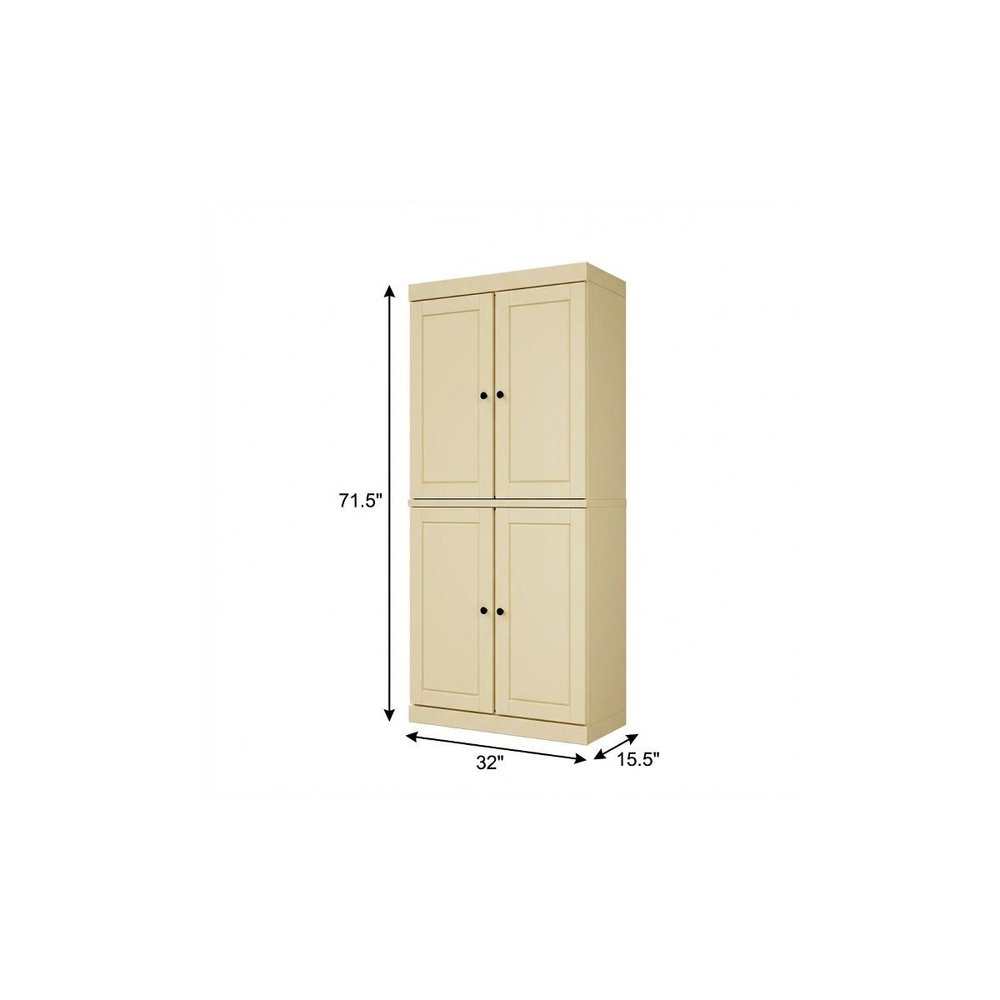 72" Yellow Solid Wood Four Door Pantry Or Storage Closet