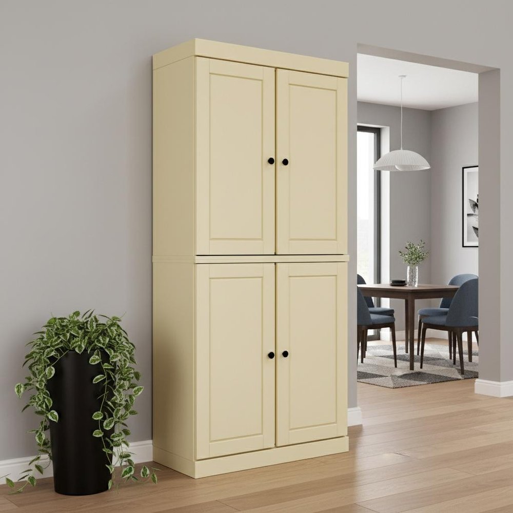 72" Yellow Solid Wood Four Door Pantry Or Storage Closet