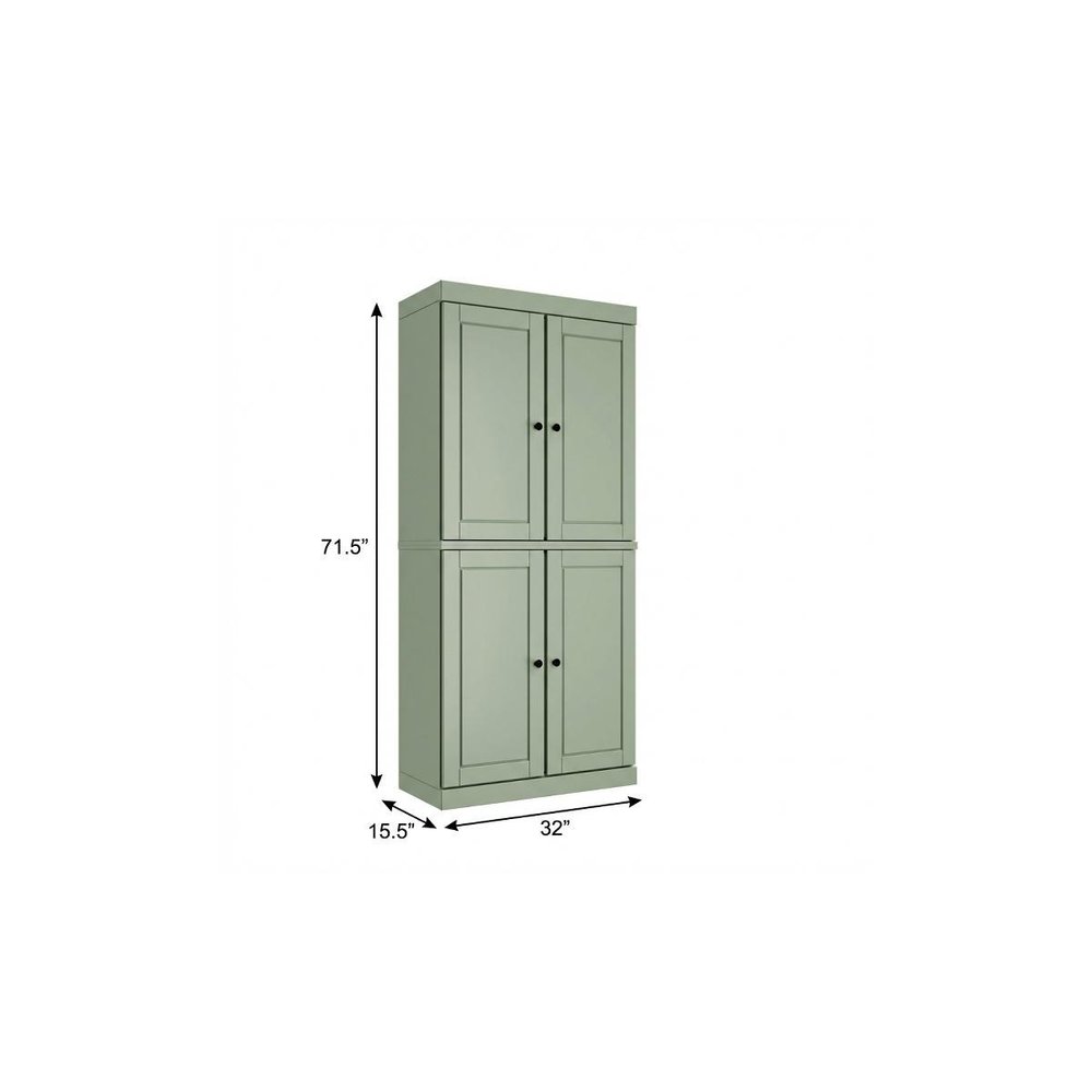 72" Sage Solid Wood Four Door Pantry Or Storage Closet on a white background