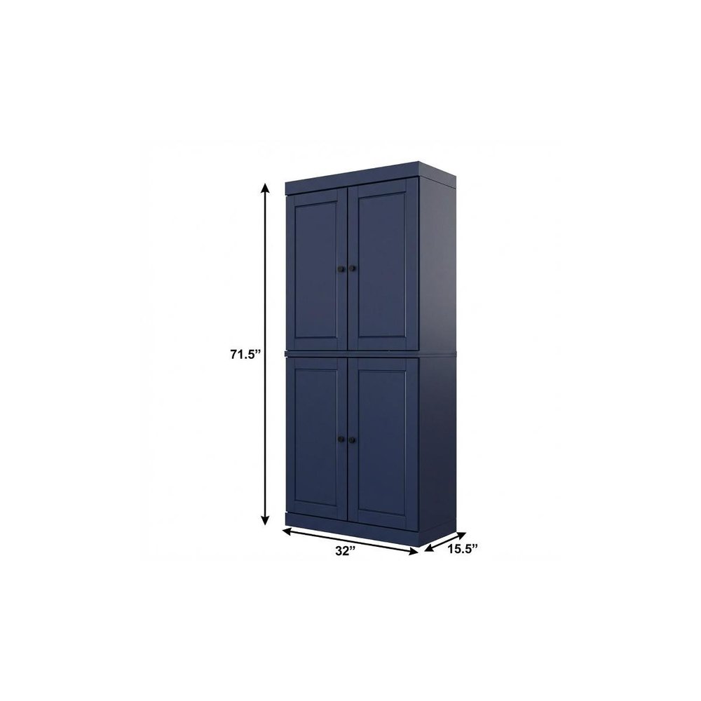 72" Sage Solid Wood Four Door Pantry Or Storage Closet on a white background