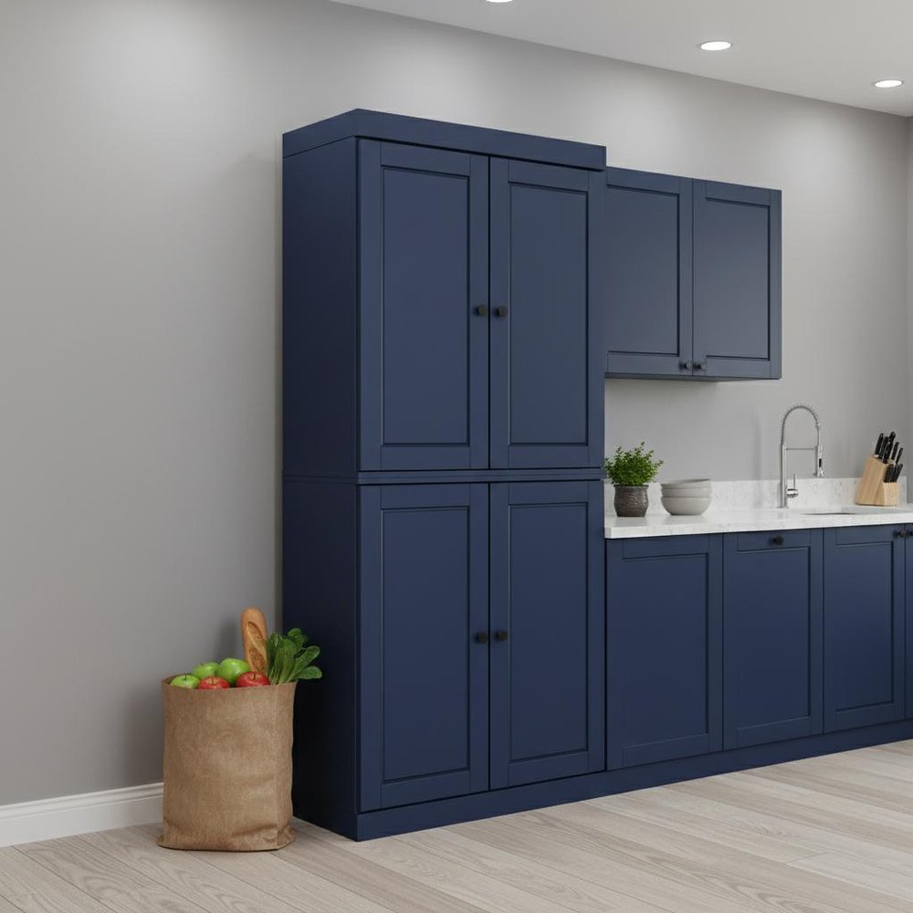72" Sage Solid Wood Four Door Pantry Or Storage Closet on a white background