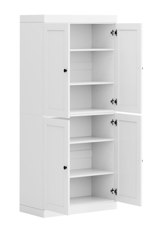 72" White Solid Wood Four Door Pantry Or Storage Closet on a white background