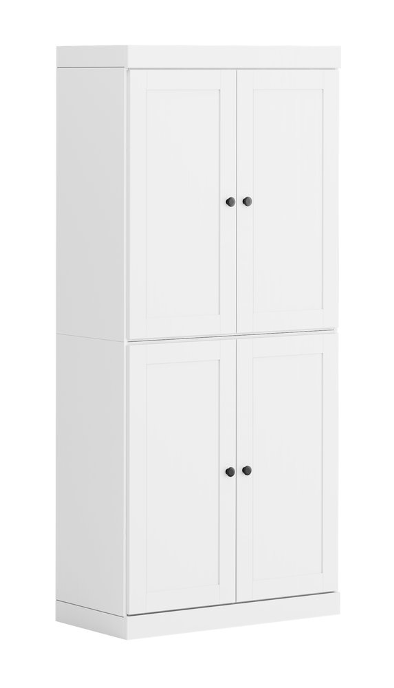 72" White Solid Wood Four Door Pantry Or Storage Closet on a white background