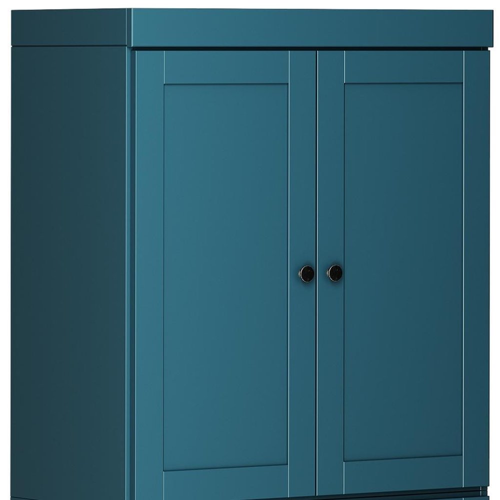 72" Teal Blue Solid Wood Four Door Pantry Or Storage Closet