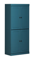 72" Teal Blue Solid Wood Four Door Pantry Or Storage Closet on a white background
