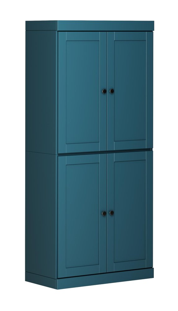 72" Teal Blue Solid Wood Four Door Pantry Or Storage Closet