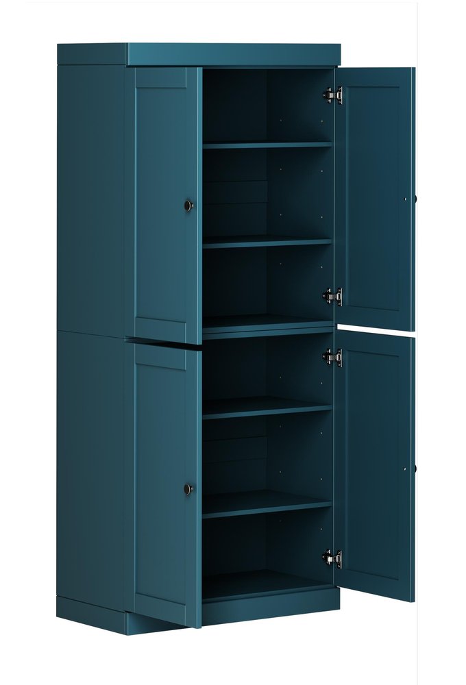 72" Teal Blue Solid Wood Four Door Pantry Or Storage Closet