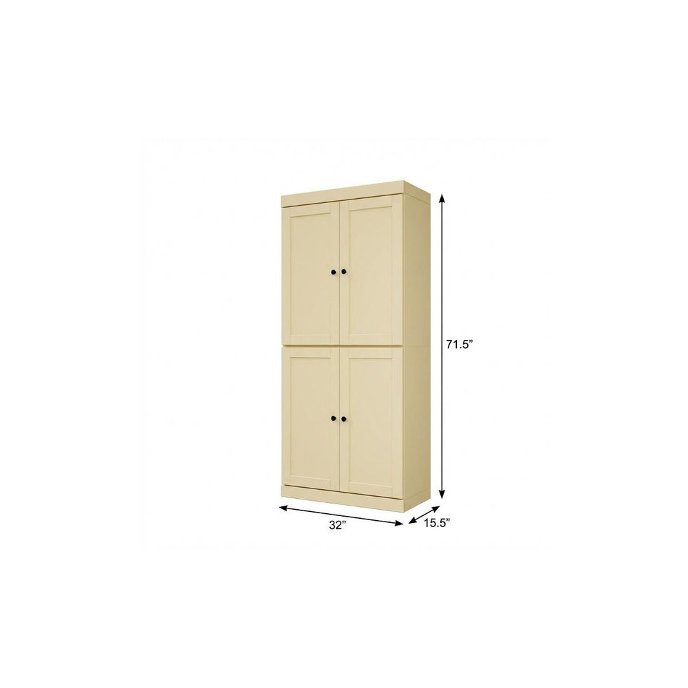 72" Teal Blue Solid Wood Four Door Pantry Or Storage Closet