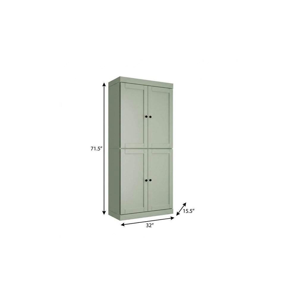 72" Teal Blue Solid Wood Four Door Pantry Or Storage Closet