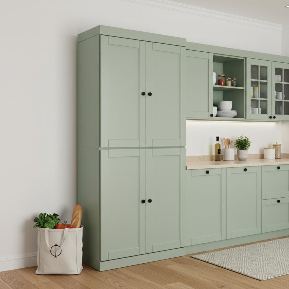 72" Teal Blue Solid Wood Four Door Pantry Or Storage Closet